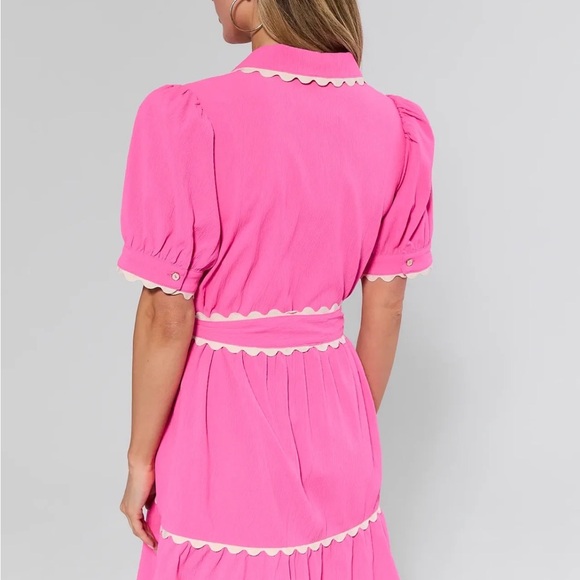 Avara Pink Scallop-Trim Tie-Waist Mini Dress -NWT - Picture 3 of 6
